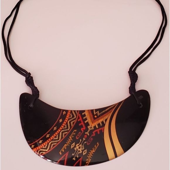 Hand Crafted Jewelry - Handpainted Wood Black Necklace